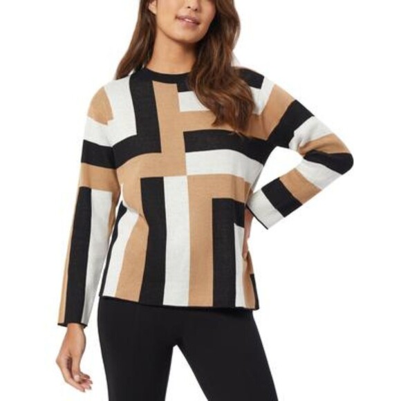 Jones New York Women's Jacquard Geo Crewneck Sweater, Praline Multi, XL - Picture 1 of 1